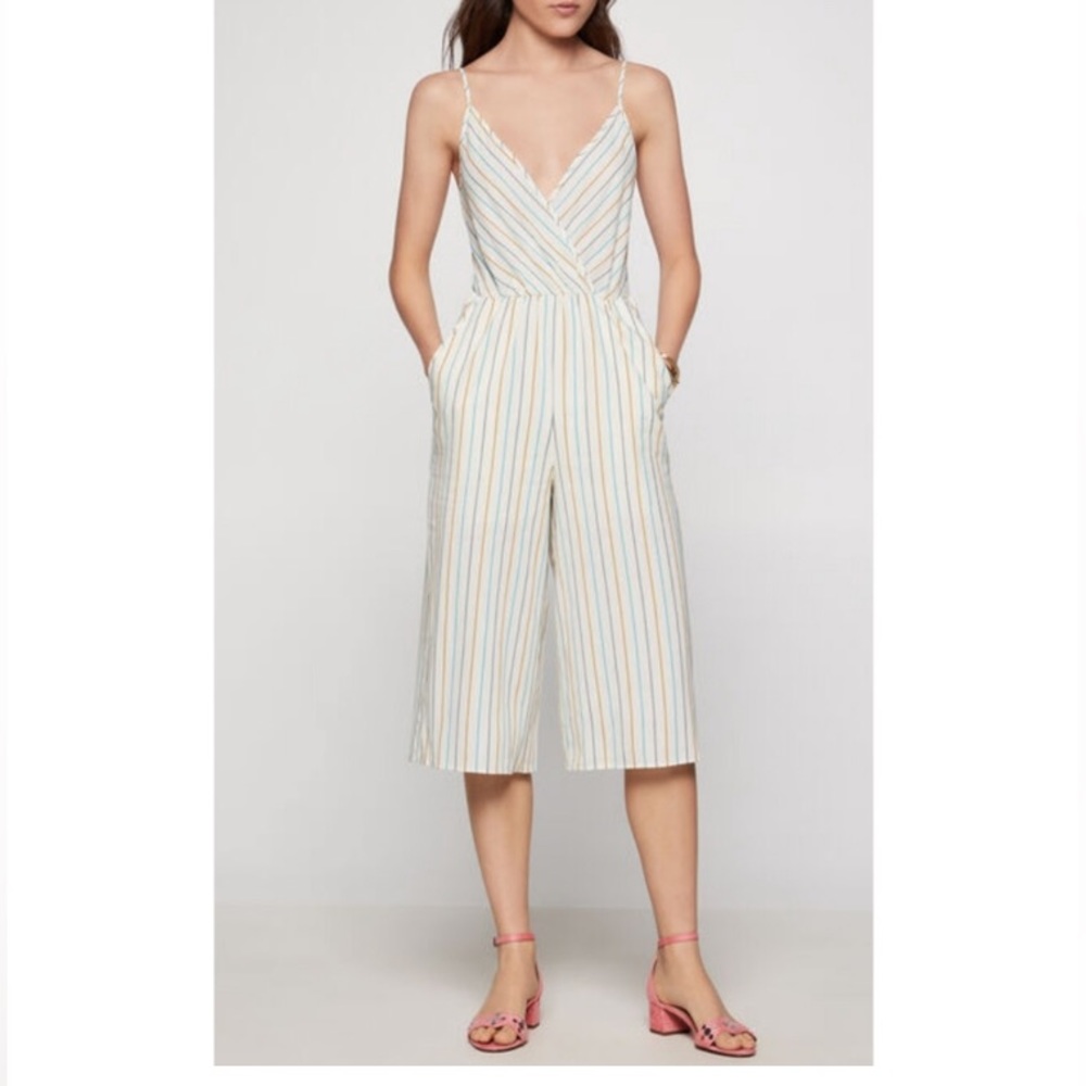 BCBGeneration Capri-length WIde-Leg Jumpsuit in Fine Multi-Stripe
